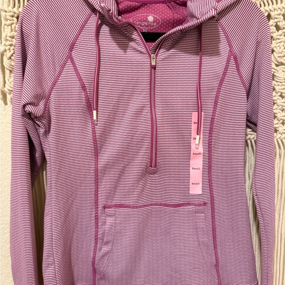 Tangerine Tops - NWT Tangerine Women’s Purple Striped Hooded Half-Zip Hoodie Size Small, Workout